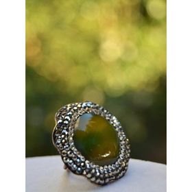 Stoneage Yeşil Akik Doğal Taş Ayarlanabilir Kadın Yüzük