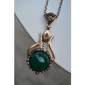 Stoneage Yeşil Akik Laleli Kolye