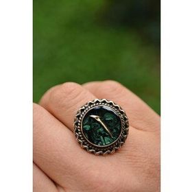 Stoneage Yeşil Ebru Elif Figürlü Ayarlanabilir Bayan Yüzük