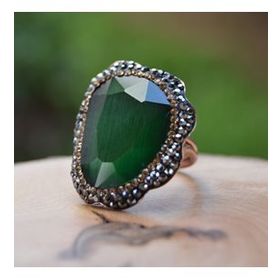 Stoneage Yeşil Kristal Ayarlanabilir Bayan Yüzük