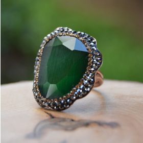 Stoneage Yeşil Kristal Ayarlanabilir Bayan Yüzük