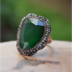 Stoneage Yeşil Kristal Ayarlanabilir Bayan Yüzük