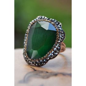 Stoneage Yeşil Kristal Ayarlanabilir Bayan Yüzük