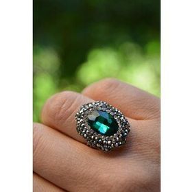 Stoneage Yeşil Kristal Taşlı El Yapımı Kadın Ayarlanabilir Yüzük