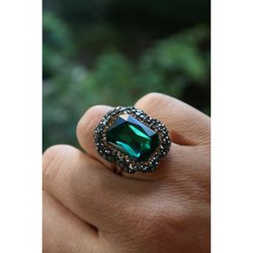 Stoneage Yeşil Kristal Taşlı El Yapımı ve Ayarlanabilir Kadın Yüzük