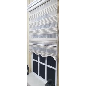 Storburada St 011 Ekru 40 x 200 Mavi Çizgili Etek Dilimli Zebra Stor Perde