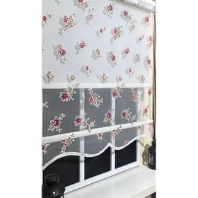 Storburada ST 045 Ekru 150x200 cm Çift Mekanizmalı Çiçekli Tül Stor ve Ekru Stor Perde