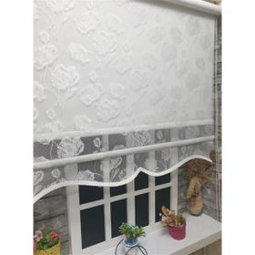 Storburada STB1093 Çift Mekanizmalı Beyaz Çiçekli Tül Ekru 140x260 cm Stor Perde