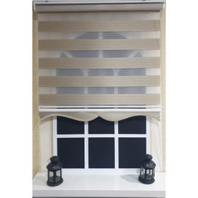 Storburada STB910 Zebra Organze Koyu Gümüş Simli Etek Dilimli Bej 100x260 cm Stor Perde