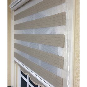 Storburada STB910 Zebra Organze Koyu Gümüş Simli Etek Dilimli Bej 140x260 cm Stor Perde