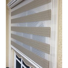 Storburada STB910 Zebra Organze Koyu Gümüş Simli Etek Dilimli Bej 150x200 cm Stor Perde