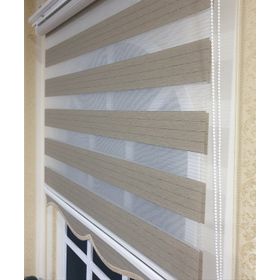Storburada STB910 Zebra Organze Koyu Gümüş Simli Etek Dilimli Bej 150x200 cm Stor Perde