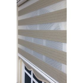 Storburada STB910 Zebra Organze Koyu Gümüş Simli Etek Dilimli Bej 150x200 cm Stor Perde