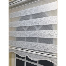 Storburada STB9300-V-01 Zebra Sarmaşık Desen Gümüş Simli Etek Dilimli Beyaz 100x260 cm Stor Perde