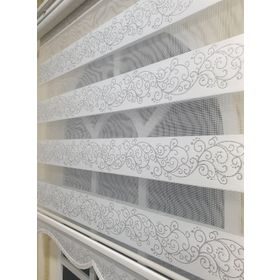 Storburada STB9300-V-01 Zebra Sarmaşık Desen Gümüş Simli Etek Dilimli Beyaz 110x260 cm Stor Perde
