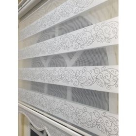 Storburada STB9300-V-01 Zebra Sarmaşık Desen Gümüş Simli Etek Dilimli Beyaz 130x260 cm Stor Perde