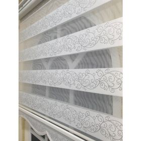 Storburada STB9300-V-01 Zebra Sarmaşık Desen Gümüş Simli Etek Dilimli Beyaz 200x260 cm Stor Perde
