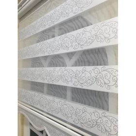 Storburada STB9300-V-01 Zebra Sarmaşık Desen Gümüş Simli Etek Dilimli Beyaz 200x260 cm Stor Perde