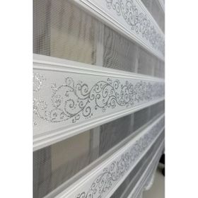 Storburada STB9300-V-01 Zebra Sarmaşık Desen Gümüş Simli Etek Dilimli Beyaz 30x200 cm Stor Perde