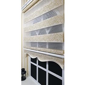 Storburada STB9300-V-02 Zebra Sarmaşık Desen Gümüş Simli Etek Dilimli Sarı 190x200 cm Stor Perde