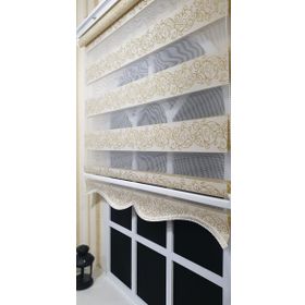 Storburada STB9300-V-02 Zebra Sarmaşık Desen Gümüş Simli Etek Dilimli Sarı 30x200 cm Stor Perde