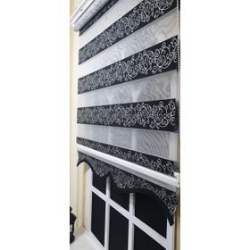 Storburada STB9300-V-03 Zebra Sarmaşık Desen Gümüş Simli Etek Dilimli Siyah 140x200 cm Stor Perde