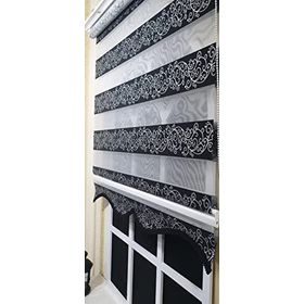 Storburada STB9300-V-03 Zebra Sarmaşık Desen Gümüş Simli Etek Dilimli Siyah 200x200 cm Stor Perde