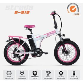 Stradacycles E-Sis Hidrolik Disk Fat Bike Katlanabilir 20 Jant Pembe Kız Elektrikli Bisiklet