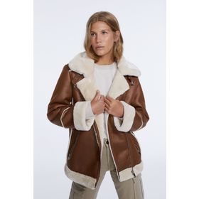 Stradivarius 05759424 Kontrast Suni Kürklü Çift Taraflı Biker Ceket