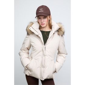 Stradivarius 08613196 Kapüşonlu Şişme Bej Kadın Mont