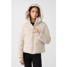 Stradivarius 08613196 Kapüşonlu Şişme Bej Kadın Mont