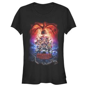 Stranger Things Ekip Poster Siyah Bisiklet Yaka Erkek T-shirt