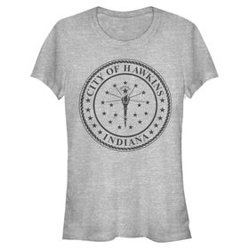 Stranger Things Hawkins City Seal Heather Gri Kadın T-shirt