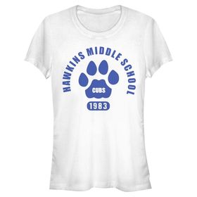 Stranger Things Hawkins Cubs Paw Amblem Beyaz Kadın T-shirt