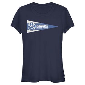 Stranger Things Hawkins Pennant Flag Short Sleeve Navy Blue Kadın T-shirt
