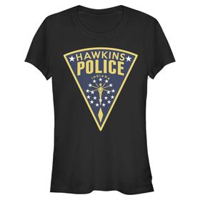 Stranger Things Hawkins Police Seal Schwarz Kadın T-shirt