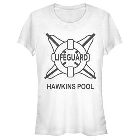 Stranger Things Hawkins Pool Lifeguard Beyaz Kadın T-shirt