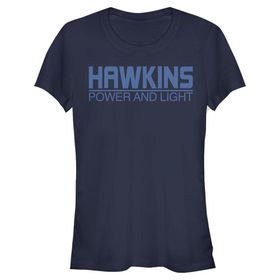 Stranger Things Hawkins Power and Light Navy Mavi Kadın T-shirt