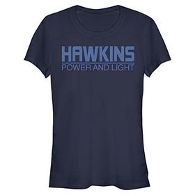 Stranger Things Hawkins Power and Light Navy Mavi Kadın T-shirt