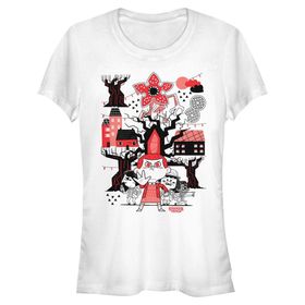 Stranger Things Red Black Short Sleeve Weiß Kadın T-shirt