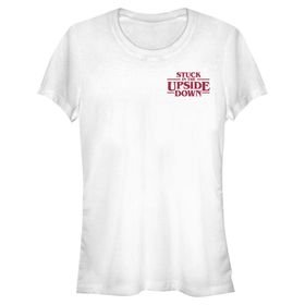 Stranger Things Upside Down Pocket Short Sleeve Weiß Kadın T-shirt
