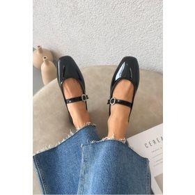 Straswans Berny Siyah Kemer Detay Rugan Kadın Babet