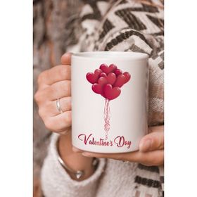 Stüdyo SM Valentines Day Sevgililer Günü Balonlu Vektörel Çizim Baskılı Kupa Bardak