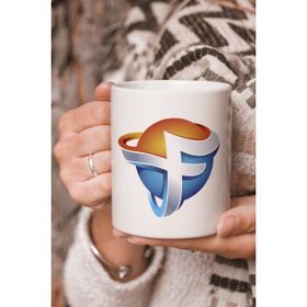 Stüdyo SM Vektörel Çizim F Harfi Turuncu Turkuaz Daire Logo Baskılı Kupa Bardak