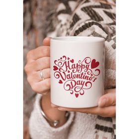 Stüdyo SM Vektörel Çizim Happy Valentines Day Yazılı Logo Baskılı Kupa Bardak