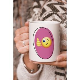Stüdyo SM Vektörel Çizim Koyu Pembe Desenli Emoji Logo Baskılı Kupa Bardak