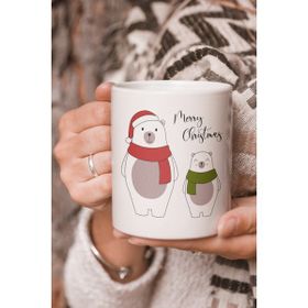 Stüdyo SM Vektörel Çizim Kutup Ayılı Merry Christmas Logo Baskılı Kupa Bardak