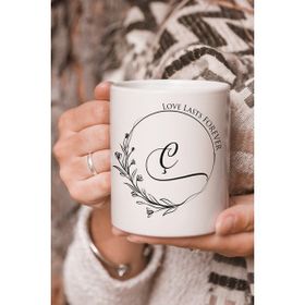 Stüdyo SM Vektörel Çizim Love Lasts Forever C Harf Yazılı Logo Baskılı Kupa Bardak