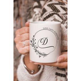 Stüdyo SM Vektörel Çizim Love Lasts Forever D Harf Yazılı Logo Baskılı Kupa Bardak