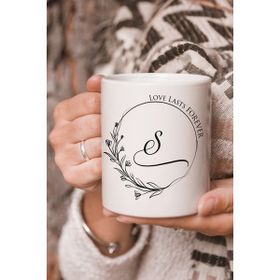 Stüdyo SM Vektörel Çizim Love Lasts Forever S Harf Yazılı Logo Baskılı Kupa Bardak